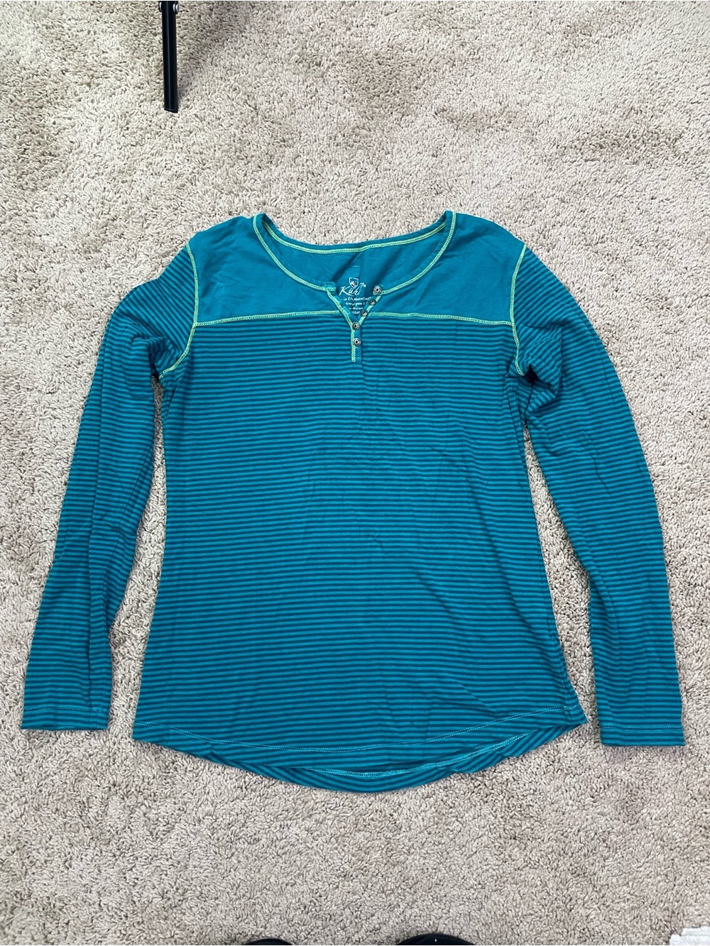 Kuhl‎ Teal Striped Long-Sleeve Henley with Contrast Stitching